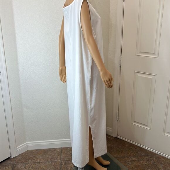 Dress Barn Dress Woman Sz 3X Scoop Neck Sleeveless White Floral Embroidered Maxi - Picture 4 of 8